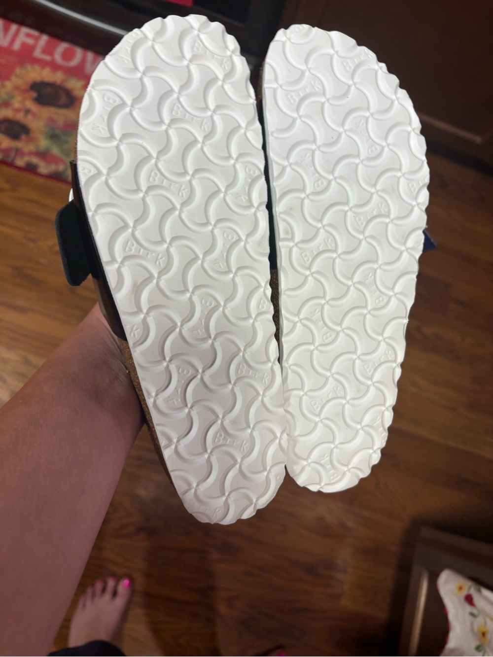 Birkenstock Black Sandals with White Big Buckles - Picture 2 of 3